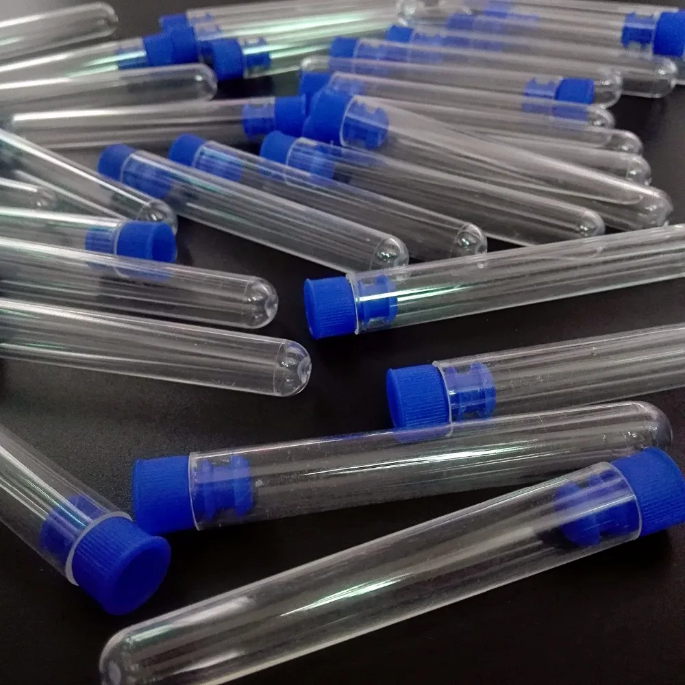 Прозрачная пластиковая пробирка с синей крышкой 16x150 мм 30 шт.|test tube|plastic test tubeclear