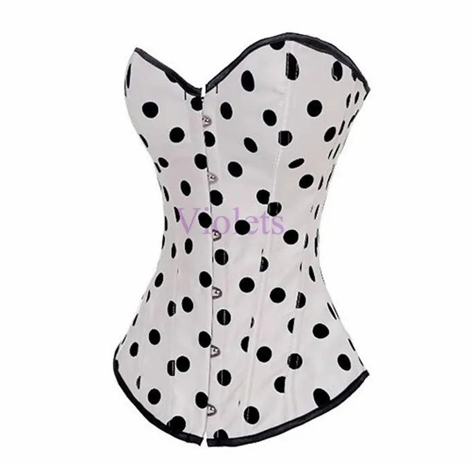 Black Polka Dot Burlesque Boned Fashion Corset Bustier Lingerie Top | Женская одежда
