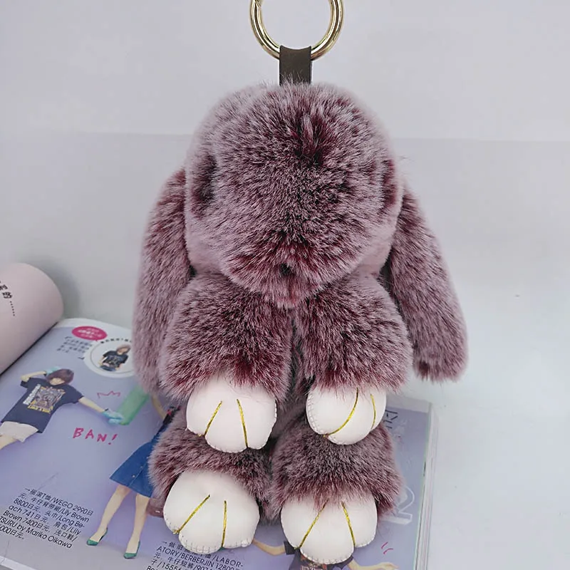 

19CM Large size Cute Rabbit Puffy KeyChains Handmade Bags Pendant Fashion Jewelry Ornament Car Keychain New Year Gifts Kids Toys