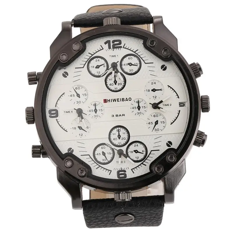 White Relogio Masculino, большие часы, SHIWEIBAO, модные, Роскошные, кожаный ремешок, четыре раза, военные, бизнес тренд, мужские часы - Цвет: White