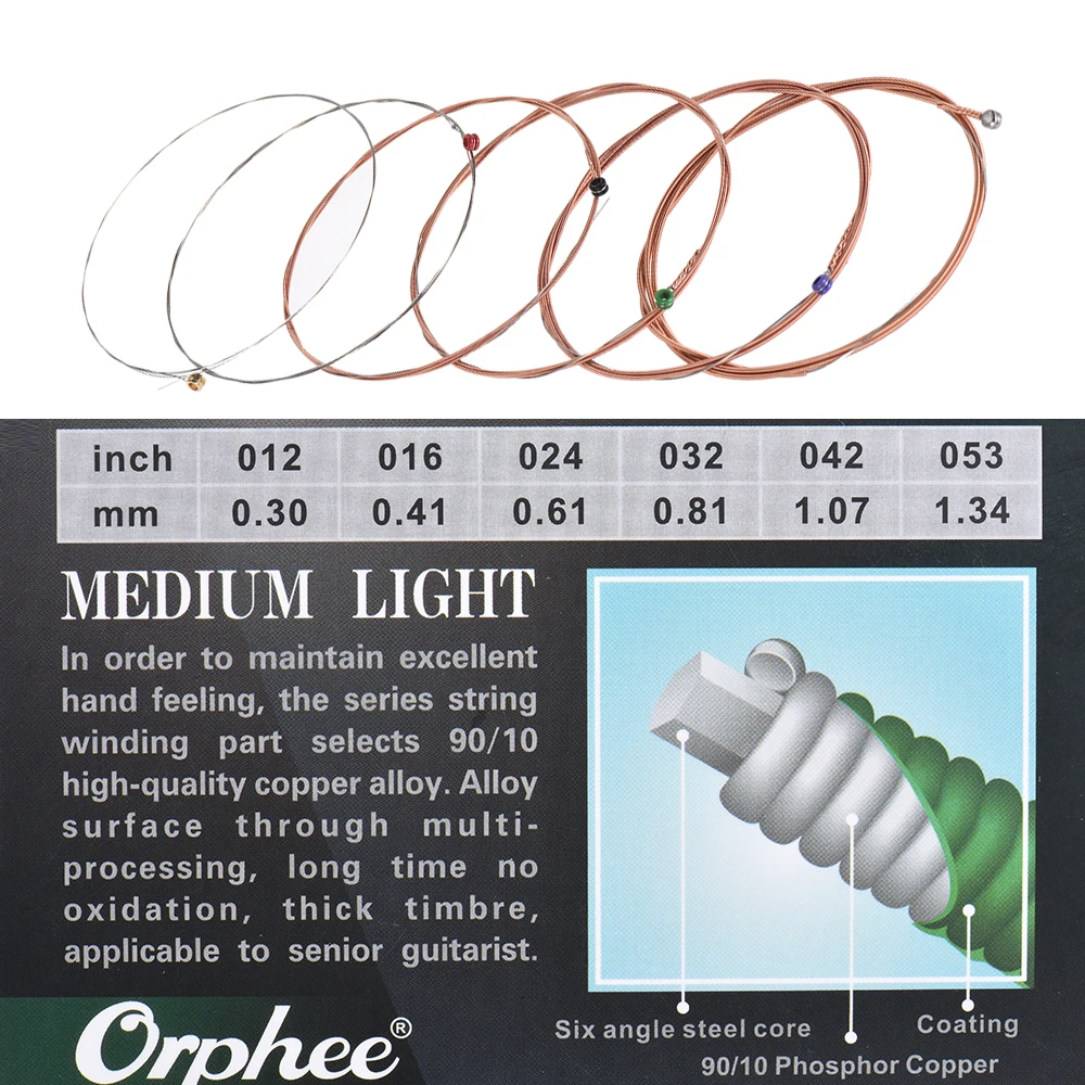 Orphee SA37 гитарная струна 6 шт./компл. (. 010 .050) шестигранный стальной сердечник 90/10