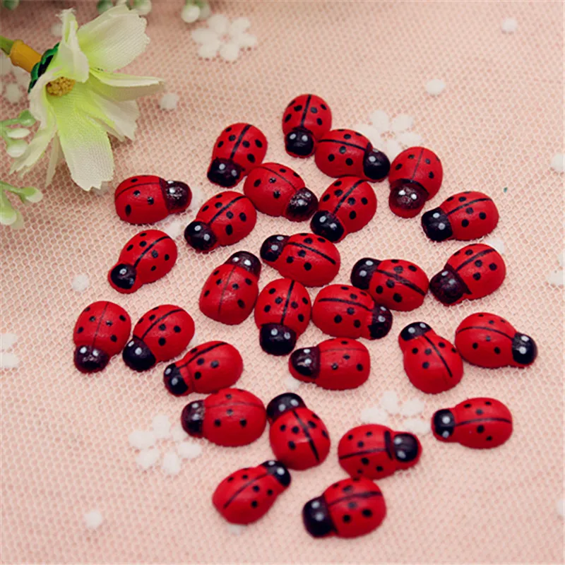 13*10 мм 100 шт. милые красные деревянные Кабошоны с божьей коровкой плоским