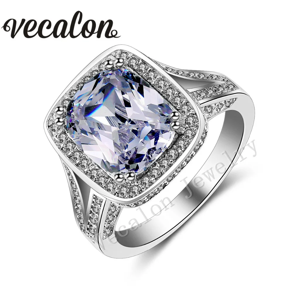 Vecalon Cushion cut 10ct 5A Циркон 192 шт Cz камень 14KT белое золото заполненное обручальное