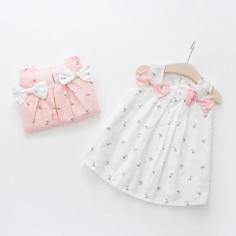 

Baby Girl Dress Adorable Print Bowknot Sling Dress for Summer YH-17