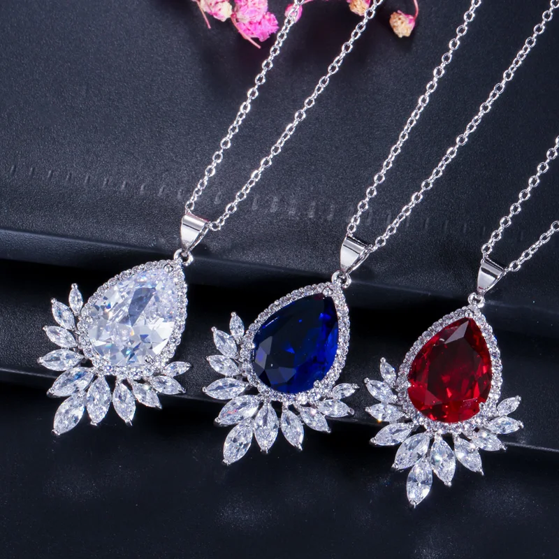 Ожерелье и серьги подвески женские с фианитами в форме капли|jewelry sets|drop jewelry