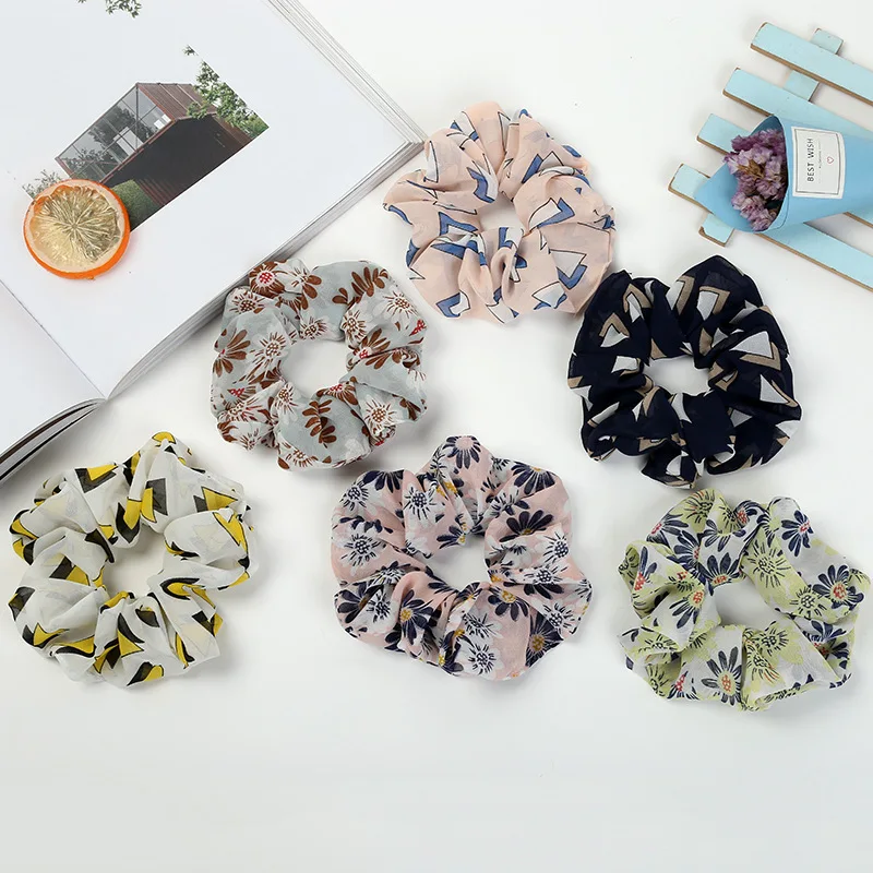 

New arrival Fashion women pretty print Hair bands chiffon hair Scrunchies girl's cute Hair Tie Accessories Ponytail Holder
