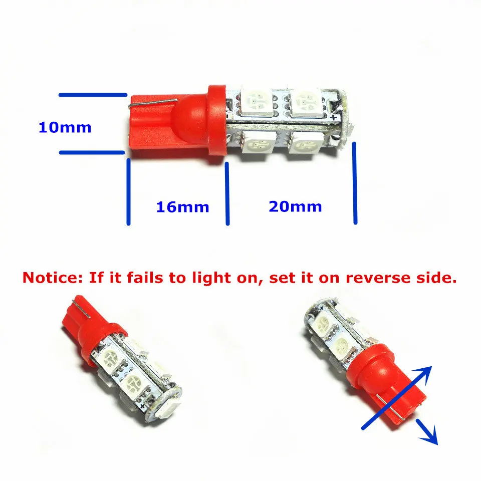 Автомобильная светодиодная лампа красного цвета 12 В T10 (9*5050 SMD) W5W W2.1X9.5d для сигнала