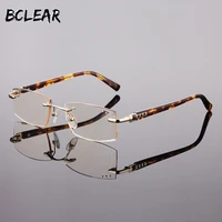 bclear high quality men rimless metal optical frame presbyopia eyeglasses for reading diamond trimming glasses anti blue lenses