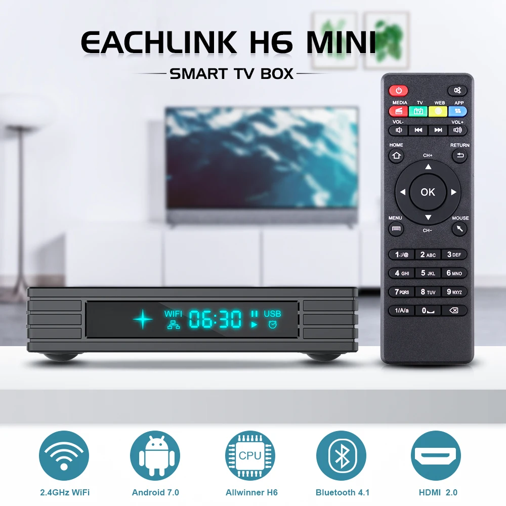 EACHLINK H6 мини Smart ТВ Box Android 7 0 Allwinner 3 GB Оперативная память + 32 Встроенная 2 4G Wi Fi 100 Мбит