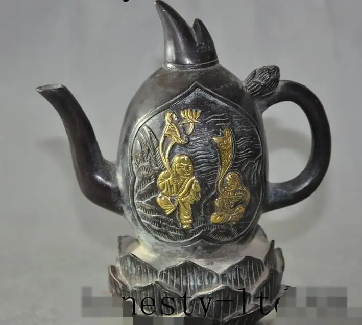 Китай китайский бронзовый свинка Лотос мальчик статуя Фантастические Рисовое