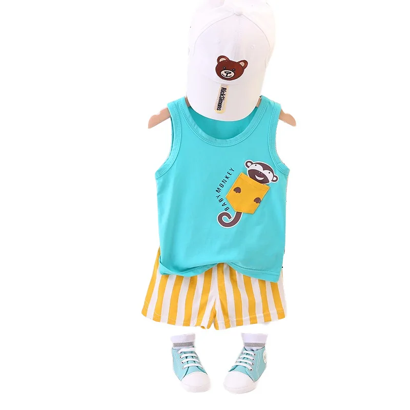 Summer color cartoon hot sale cotton children baby boys vest short clothing set | Детская одежда и обувь