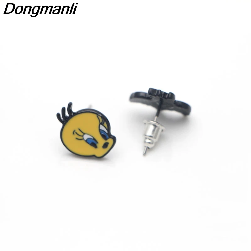 P3203 Dongmanli птичка Твити и кошка серьги гвоздики для женщин эмалированная нержавеющая сталь пирсинг ювелирные изделия из Кореи подарки для девочек