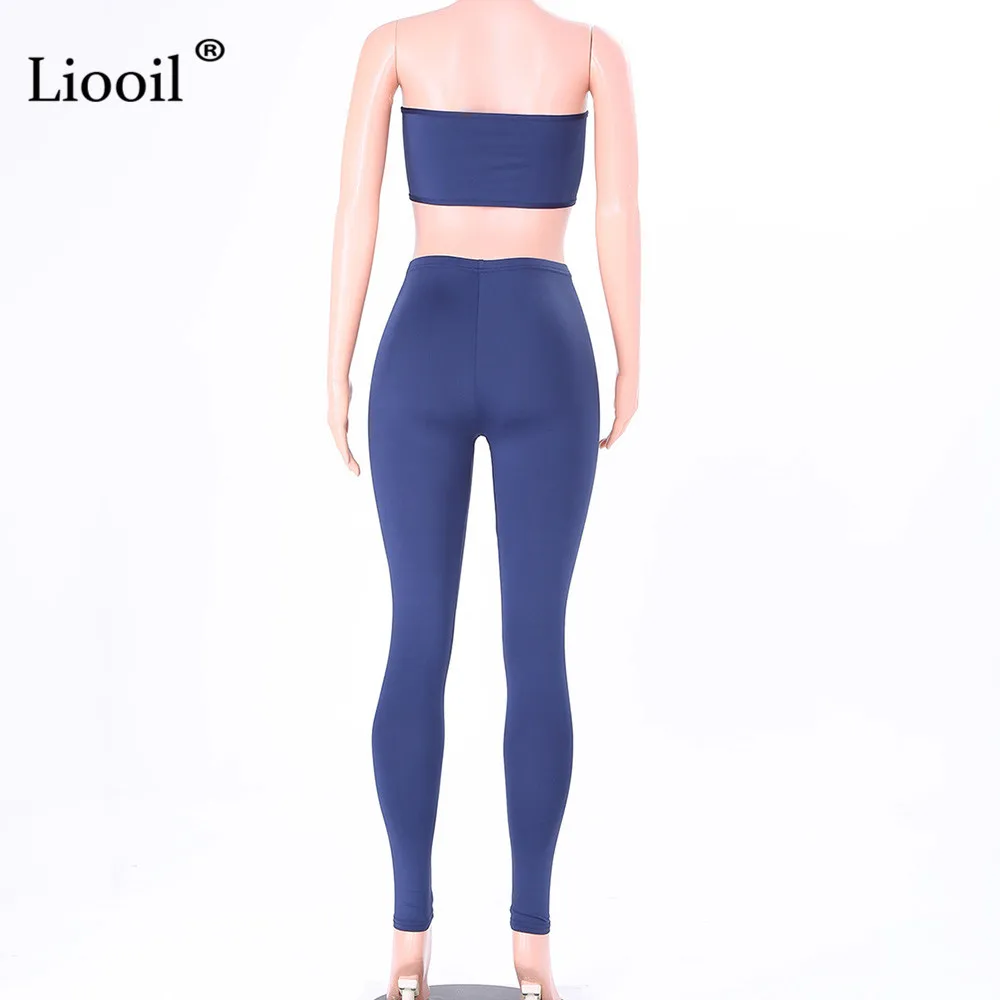 Liooil/комплект из 2 предметов без бретелек, женская одежда, сексуальные Клубные наряды, комплект из двух предметов, топ и штаны, черно-белый спортивный костюм, комплект в комплекте