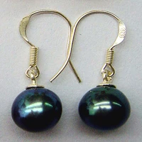 wholesale 7 8mm black natural rainrdrop freshwater cultured pearl 925 sterling silver hooked earring