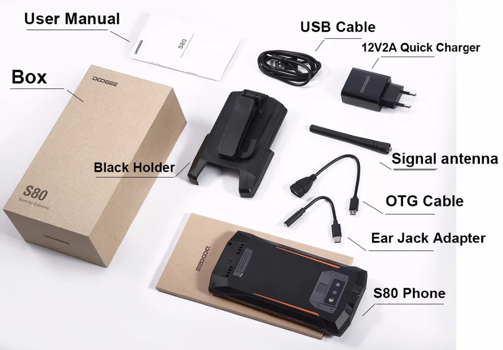 IP68/IP69K портативная рация DOOGEE S80 мобильный телефон Беспроводная зарядка NFC 10080 мАч 12V2A 5,99 FHD Helio P23 Восьмиядерный 6 ГБ 64 Гб 16,0 м