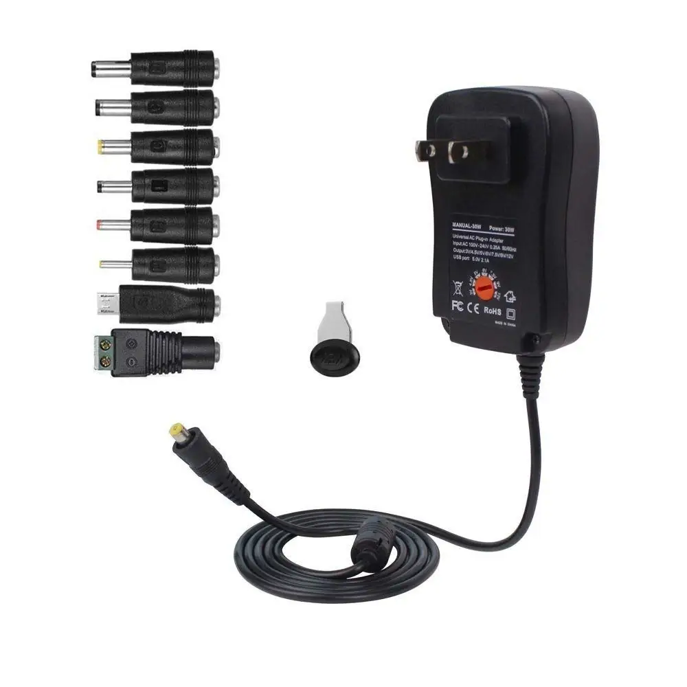 

Универсальный адаптер переменного/постоянного тока 30 Вт, импульсный источник питания с 8 наконечниками адаптера на выбор и разъемом Micro USB, д...