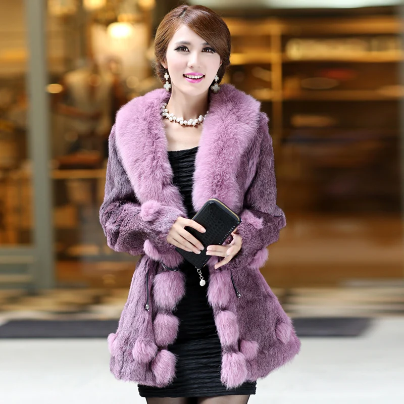 (TopFurMall) Женское пальто из натурального кроличьего меха куртка с лисьим меховым