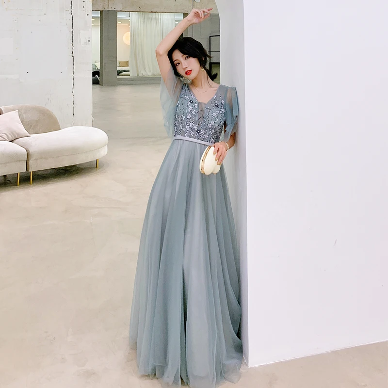 He's Bride New Fairy Prom Dress Sexy V-neck Short Sleeves Appliques Lace Up Floor-length Formal Grown Robe De Soiree | Свадьбы и