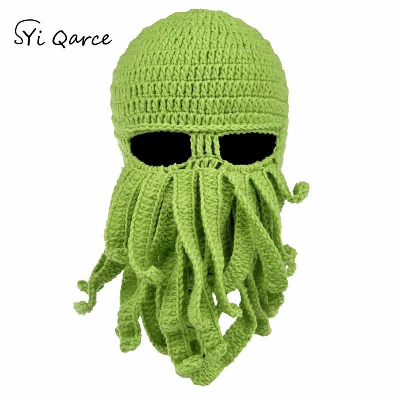 Green SYi Qarce, ручная работа, щупальца, шапка осьминога, Балаклава, шапка, зимняя теплая шапка, Skullies Beanies для мужчин, лучший рождественский подарок NM239-45 - Цвет: Green