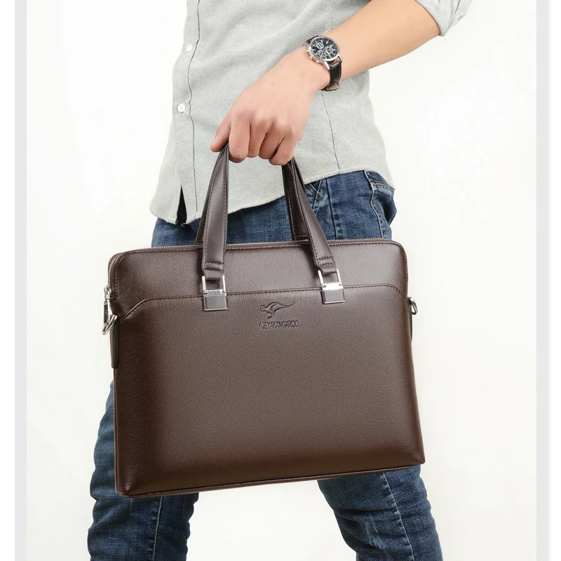 New Men Split Leather Handbag Zipper Business Briefcase Polyester Soft Handle 17 Inches Laptop Bag Man Shoulder bags | Багаж и сумки
