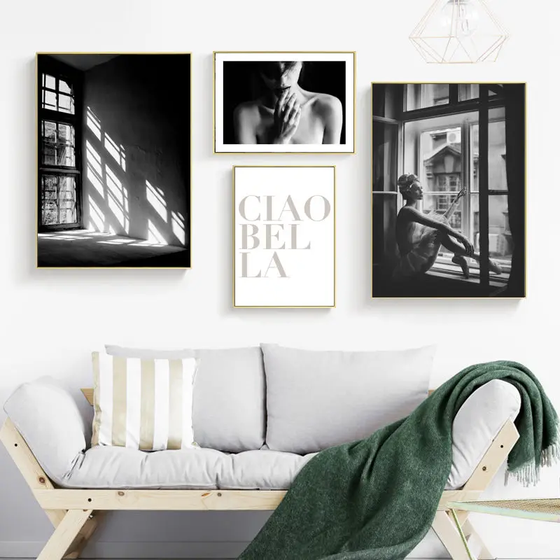Nordic Canvas Painting Home Decor Scenery Picture Wall Art Figure Print Living Room Bedroom Black White Europe | Дом и сад