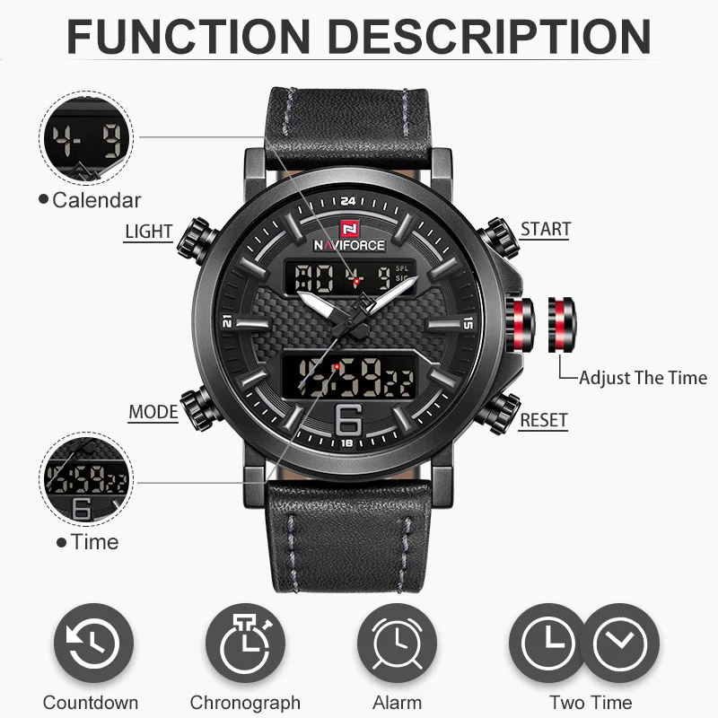 Новинка NAVIFORCE мужские часы модные спортивные кожаные водонепроницаемые