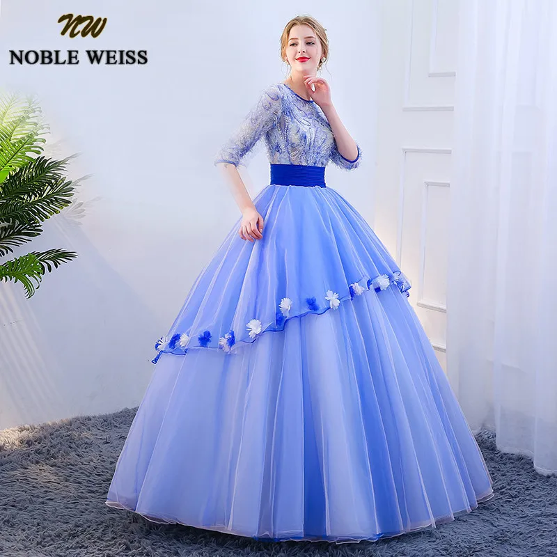 NOBLE WEISS Quinceanera Dresses Ball Gown 2019 With Half Sleeve Sweet 16 Dress Long Floor Length Light Blue Vestidos de 15 anos | Свадьбы и