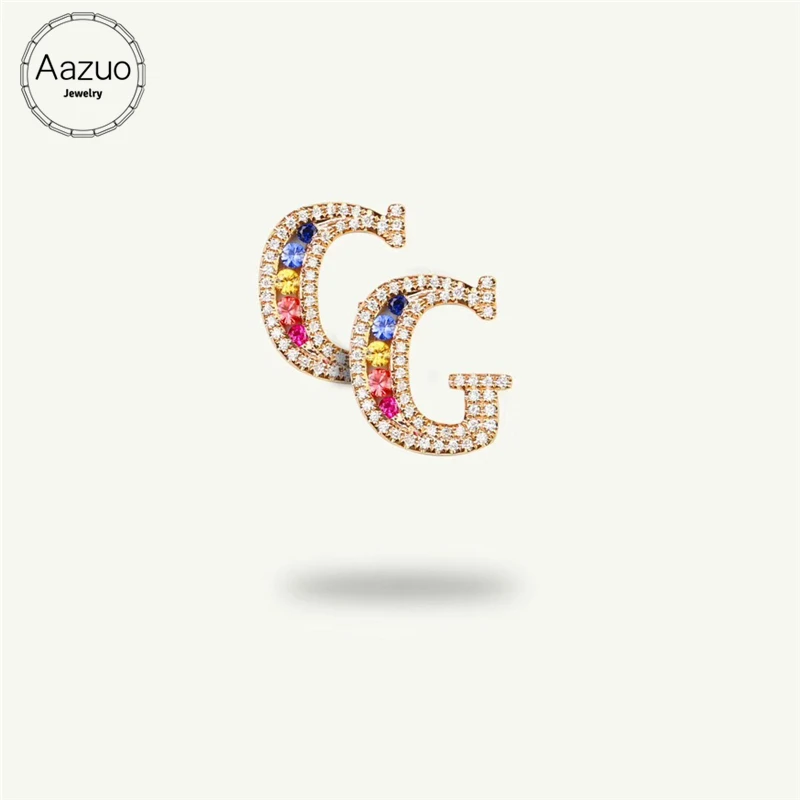 

Aazuo 18K ювелирные изделия из розового золота, натуральный цветной драгоценный камень, настоящий алмаз, первые счастливые серьги-гвоздики с 26 ...