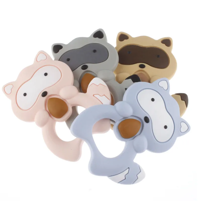 Colgante de silicona de ardilla para dentici&oacute;n de beb&eacute;, accesorios para collar, mordedor de mapache, mordedores sin BPA, juguete para dientes infantiles, 4 Uds.-0