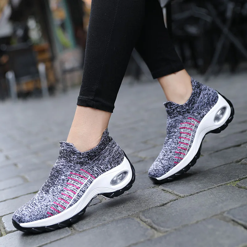 

WDZKN Big Size 35-42 Women Flat Platform Shoes Breathable Flying Weaving Stretch Knitted Sock Sneakers Women Summer Casual Shoes
