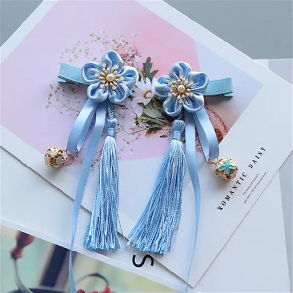 blue 8 пара/лот заколки для волос для девочек китайский национальный стиль принцессы Ленточки Цветочные Шпильки Дети Детские аксессуары для волос - Цвет: blue