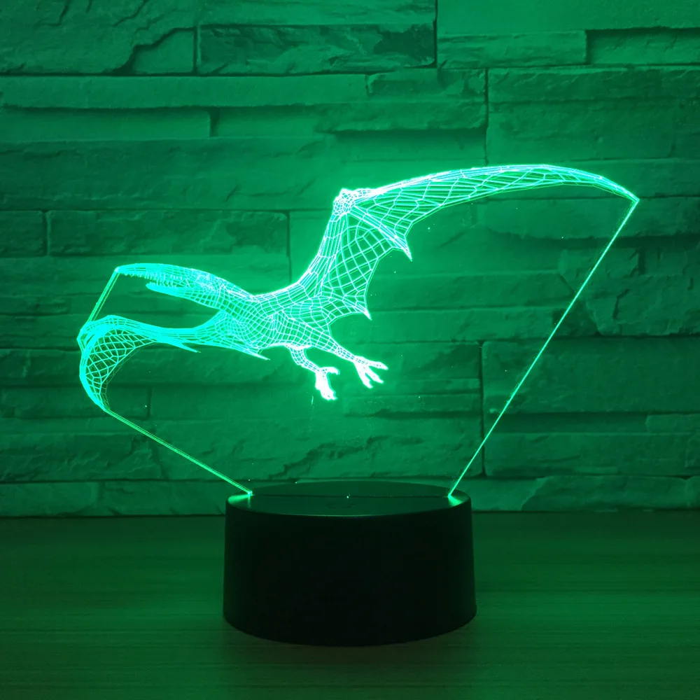 Летающий Динозавр Дракон 3D лампа USB светодиодный светильник животных Птерозавр