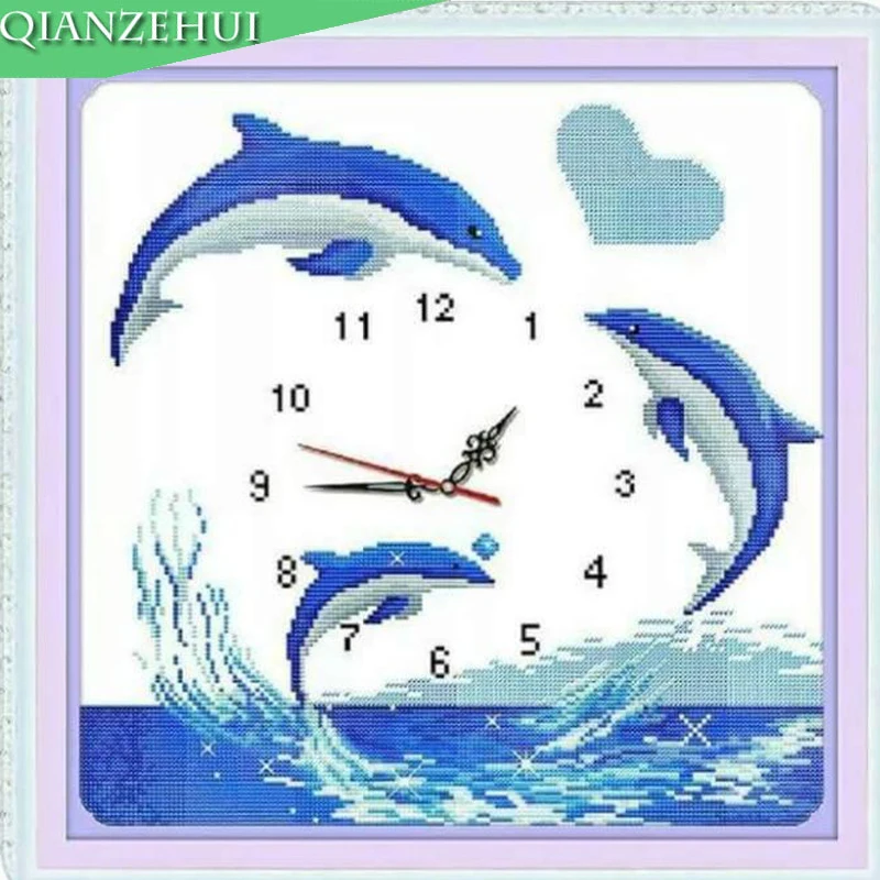 Набор для вышивки крестом QIANZEHUI набор рукоделия с голубым дельфином настенный