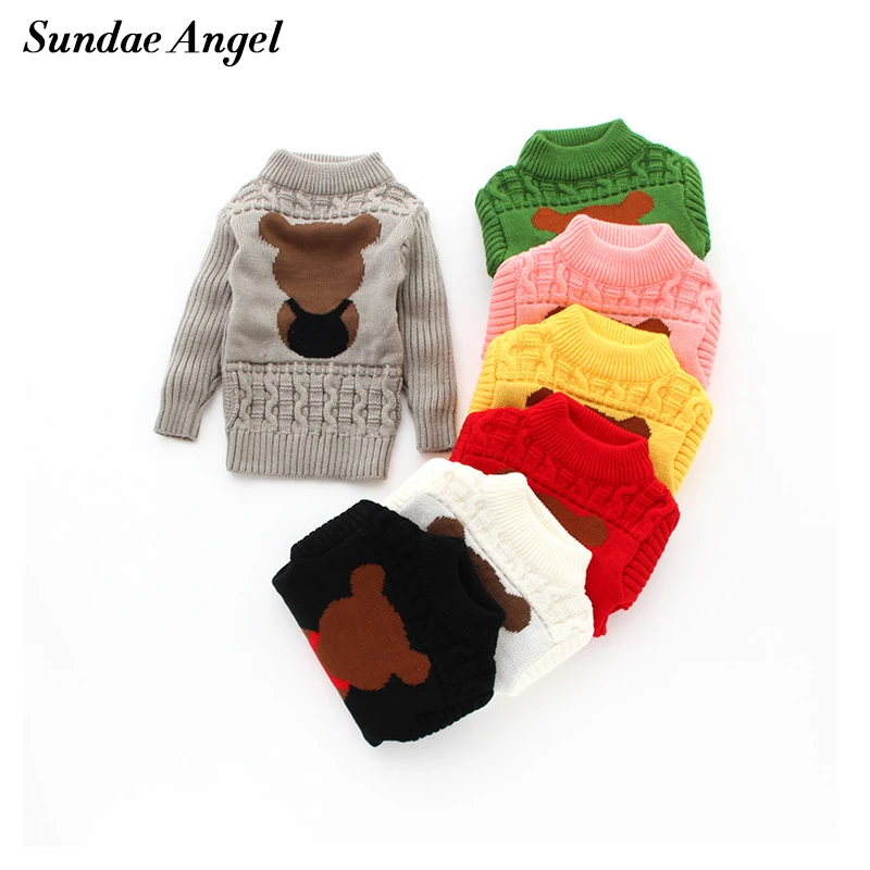 

Sundae Angel Kids Sweaters Winter 2021 Baby Girls Sweater Boys Long Sleeve Round Neck Embroidery Bear Pattern Thicken For 12M-3Y