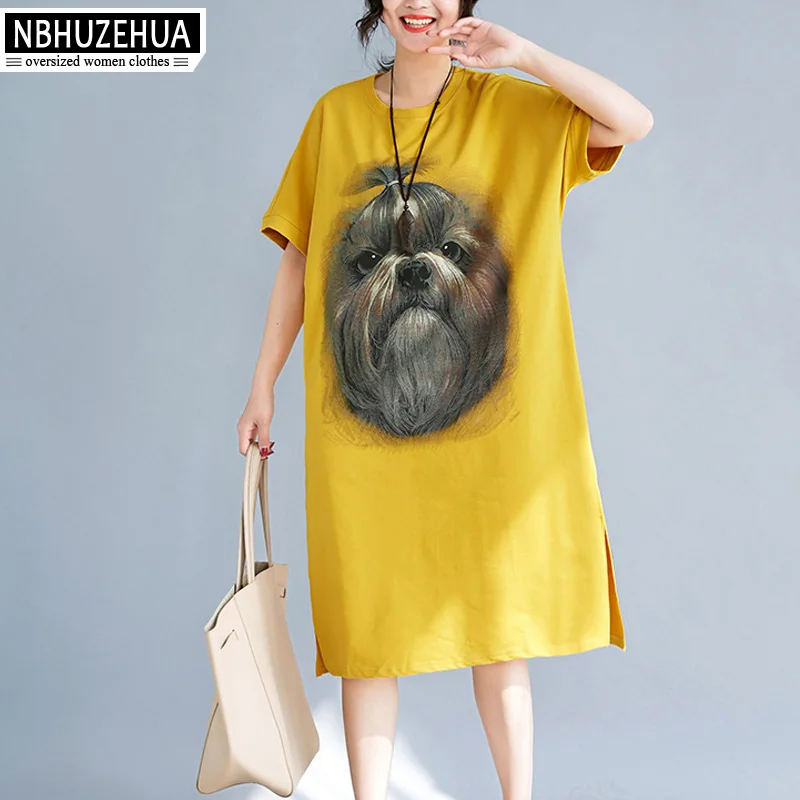 Nbhuzehua A137 4XL 5XL 6XL Для женщин длинная футболка платье большой Размеры Kawaii милая