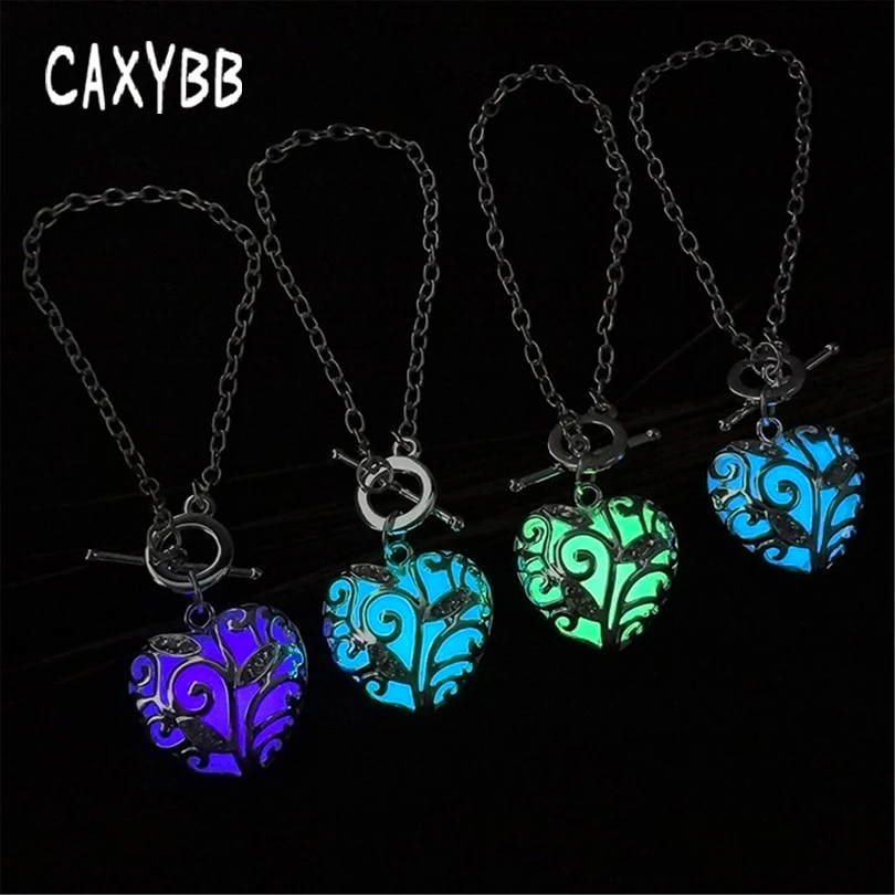Caxybb оптовая продажа светящееся ожерелье с полым сердцем модное серебряное
