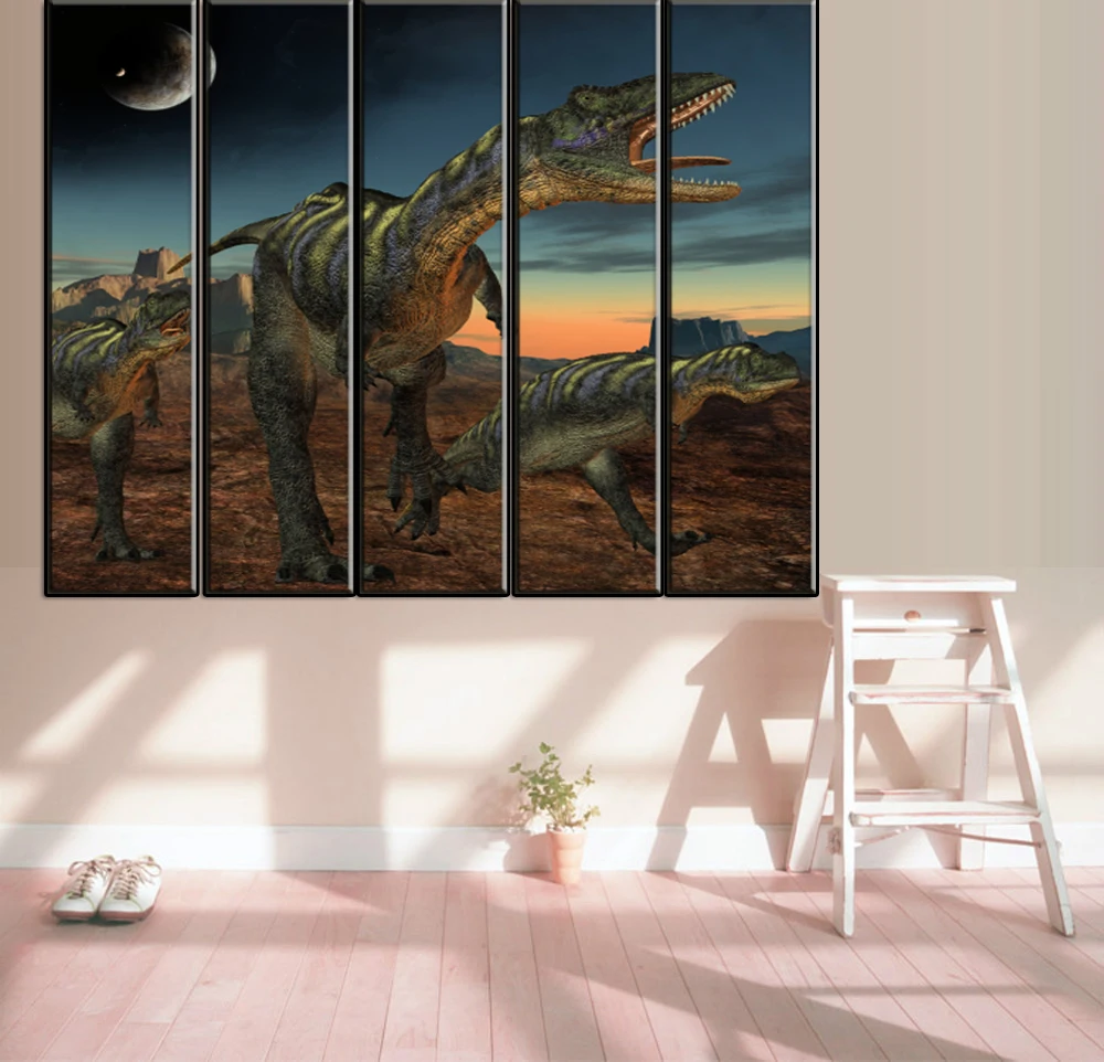 5 шт. (без рамки) динозавр в лунном свете Современная животная масляная живопись