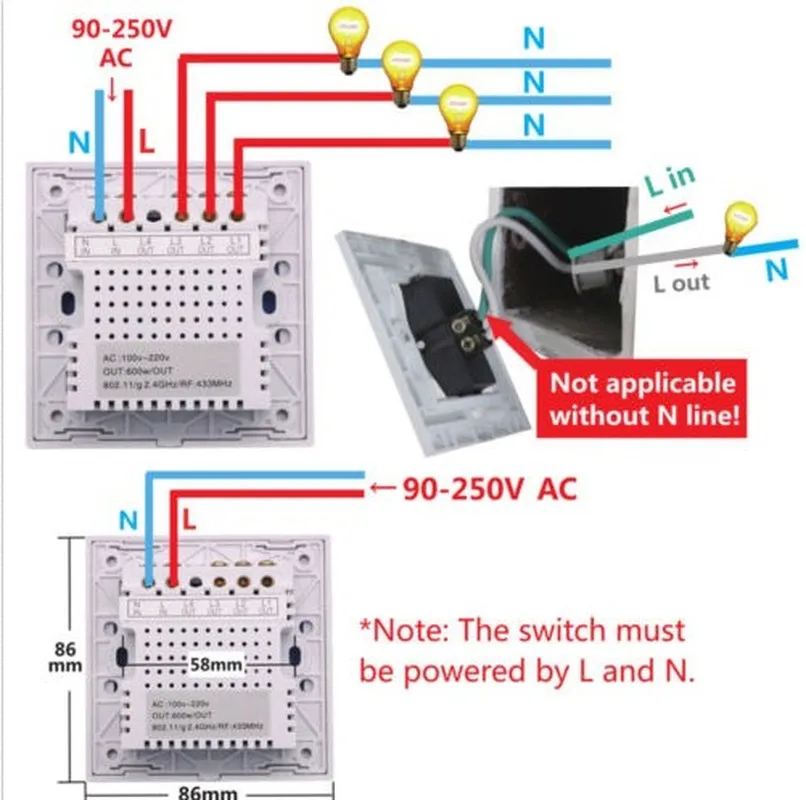 Настенный сенсорный светильник Sonoff T1 ЕС Wi Fi переключатель 1/2 Gang Touch/Wifi/433 RF/APP пульт