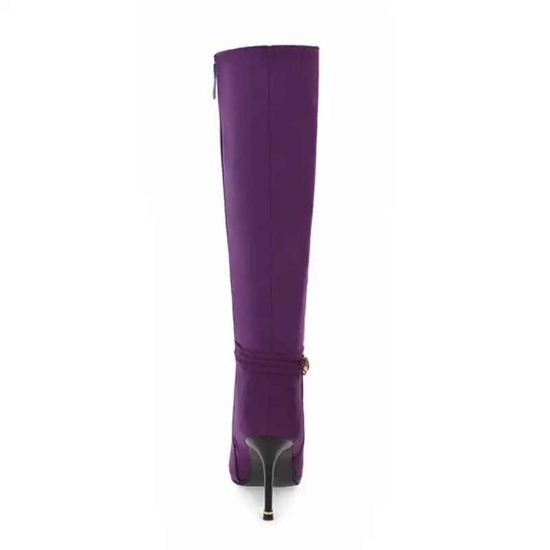 

Tuyoki Women Knee High Boots Plush Fur Warm Shoes Woman Sexy Pointed Toe High Heels Boots Zipper Winter Shoes Size 34-43