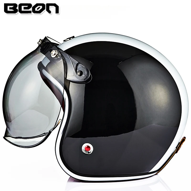 Black white BEON B-108 moto rcycle шлем с защитный смотровой щиток винтажный скутер открытый шлем Ретро GFRP материал moto cascos - Цвет: Black white