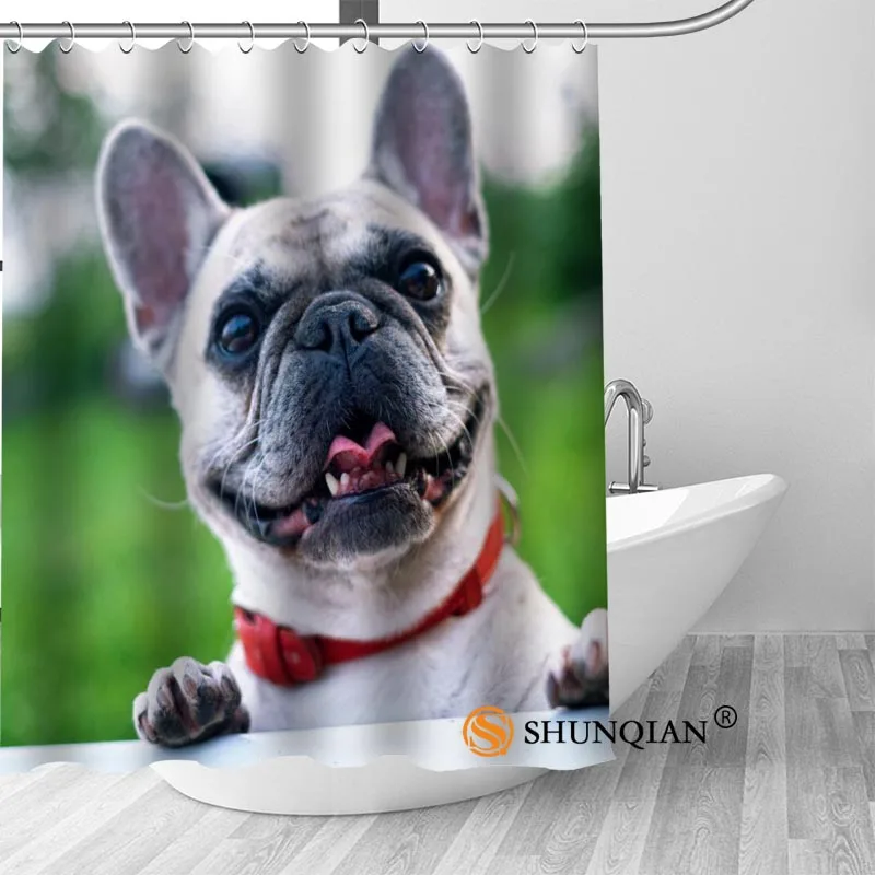 

Custom Buldog Francusk New Arrival Polyester Fabric Printing Shower Curtain Waterproof With Hooks Bath Curtain For Bathroom Gift