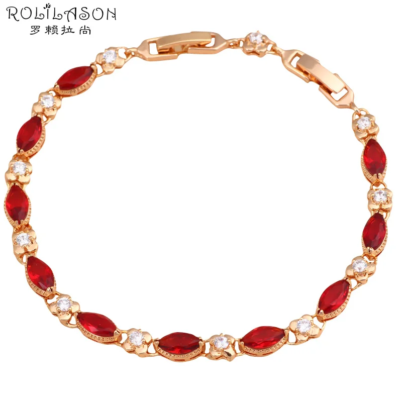 ROLILASON Марка нежный дизайн золотой тон ювелирные изделия циркон Красный Кристалл