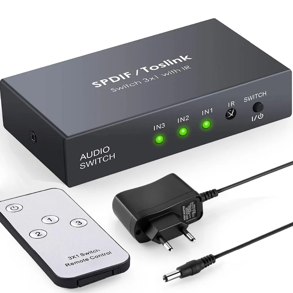 

3 Port Digital Optical Audio/SPDIF / Toslink Switch with IR Remote Control (SPDIF / Toslink 3 In 1 Out)