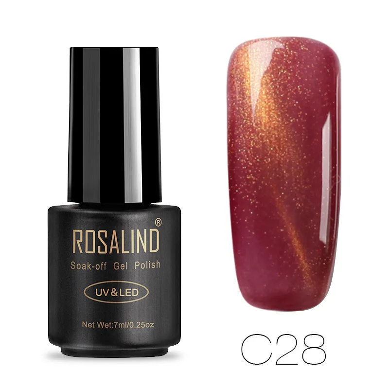 RAC28 ROSALIND 7 м лак для ногтей магнит кошачий глаз замочить от полу Vernis Перманентный голографический Блеск Гель lacuqer УФ светодиодный лак - Цвет: RAC28