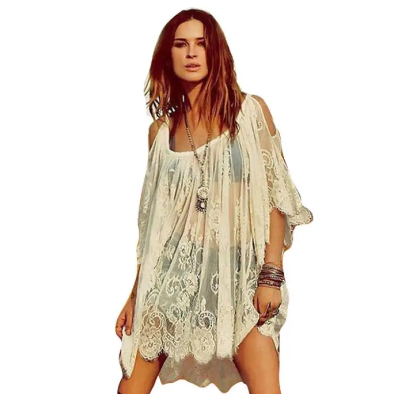 Женское винтажное мини платье в стиле хиппи Boho с цветочной вышивкой и кружевом