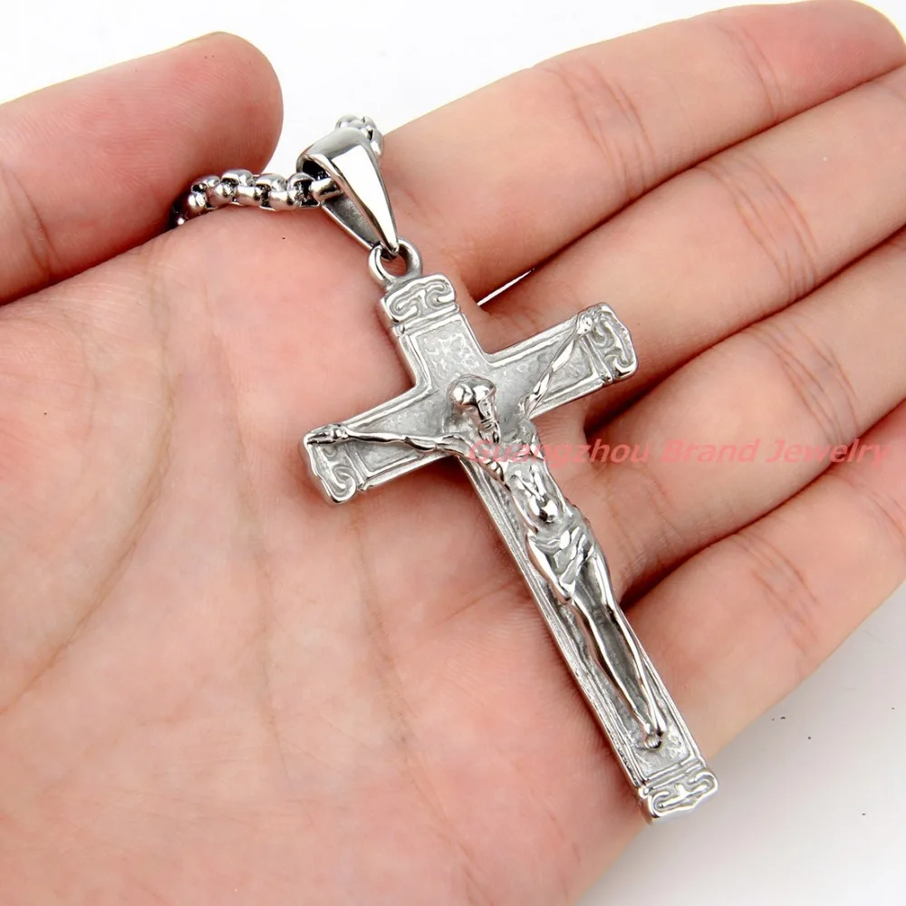 Цепочка с кулоном из нержавеющей стали 316L ожерелье крестом и изображением Иисуса