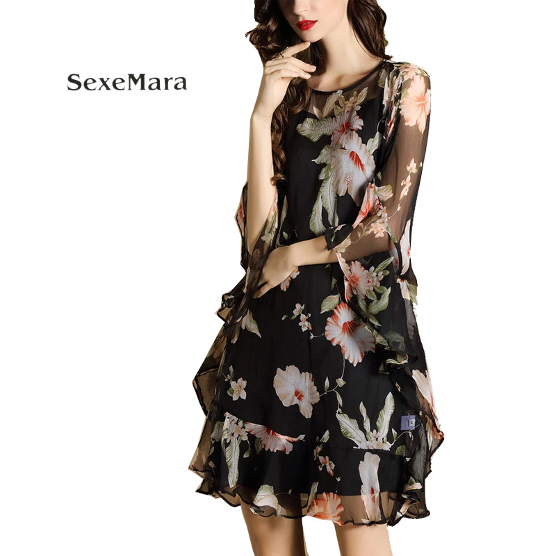 2017 The new fashion dresses Europe and the United States wind large size loose dress Lotus leaf print | Женская одежда