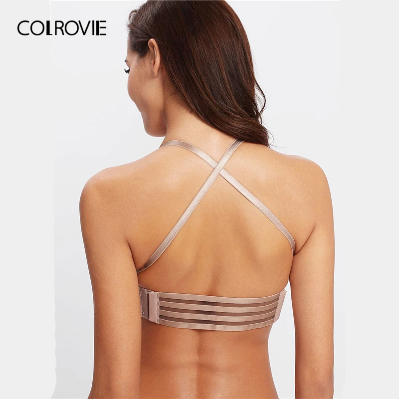 COLROVIE, телесный, Одноцветный, на шнуровке, крест-накрест, сексуальный бюстгальтер, женское нижнее белье, без косточек, топ, сексуальное нижнее белье