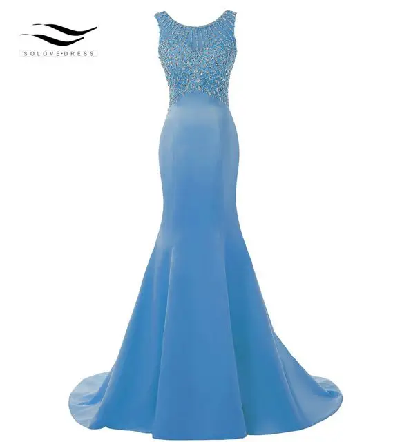 SOLOVEDRESS Элегантный Совок матовый сатин настоящая фотография блестящие бусины Русалка длинное вечернее платье U Назад Формальное золотистое платье SLD-E5005