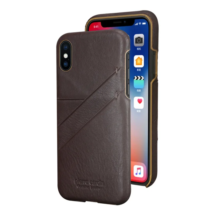dark coffee Чехол Pierre Cardin для iPhone X, Винтажный чехол из натуральной кожи с отделениями для карт, жесткая задняя крышка для Apple iPhone X, чехол для телефона, Fundas - Цвет: dark coffee